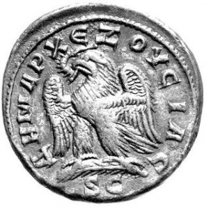Tetradrachma, men. Antiochia Syryjska, Aw. Popiersie w prawo, napis: ΑΥΤΚΚ ΛVΟΥΡΙ ΦΙΛΙΠΠΟССЄΒ Rw. Stojący orzeł z...