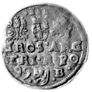 Trojak 1599 B, napis w 2 wierszach, m. Bydgoszcz, Kop. 1142 R2, końcówka blachy