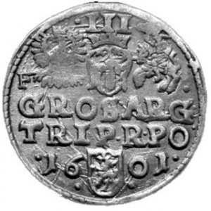 Trojak 1601 F , znak F przy orle, m. Wschowa, Kop. 1183