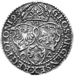 Szóstak 1599, mała głowa, m. Malbork, Kop. 1245 R1