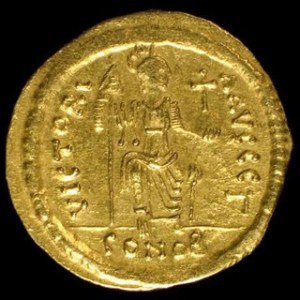 Solidus, Au, m. Konstantynopol,oficyna 3, Sear 346, w. 4,45 g.