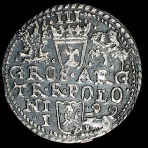 Trojak 1599 I9, m. Olkusz, nadbite „9” w miejsce litery F, Kop. 1137 ??? R8, stara patyna