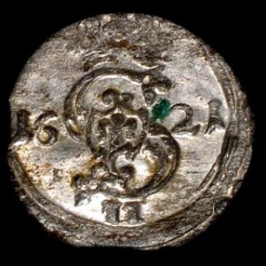 Dwudenar 1621, Kop. 3411 R, połysk menniczy na całej powierzchni, drobne plamki grynszpanu