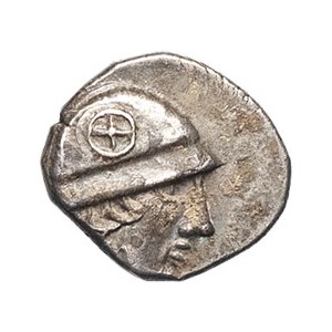 Massilia - Marsiglia. Obolo con testa elmata a destra ND (450-425 a.C.), Marsiglia.