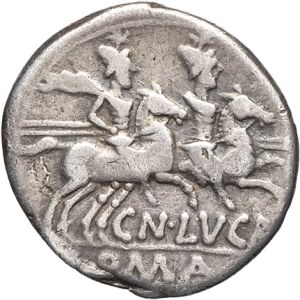 Cn. Lucretius Trio. Denarius ND (136 BC), Rome.