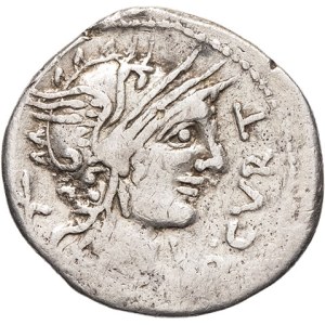 Q. Curtius, M. Silanus and Cn. Domitius Ahenobarbus. Denarius ND (116-115 BC), Rome.