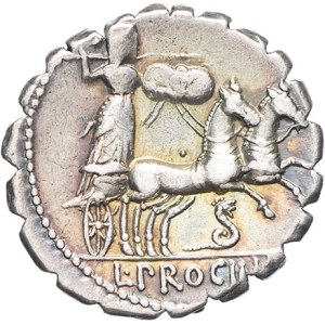 L. Procilius. Denarius serratus ND (80 BC), Rome.