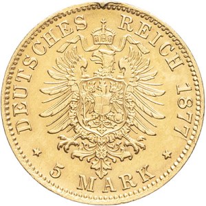 Württemberg, Charles (1864-1891). 5 mark 1877, F, Stuttgart.