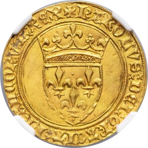 Carlo VI (1380-1422). Scudo d'oro con corona, seconda emissione ND (1388-1389), officina non determinata.