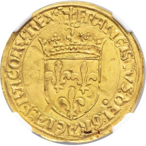 Francesco I (1515-1547). Scudo d'oro con sole, 5° tipo, 3° emissione ND (1519), Lione.