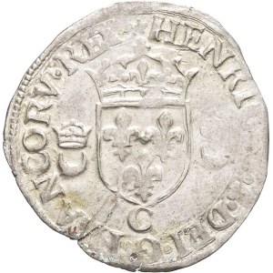 Enrico II (1547-1559). Douzain aux croissants 1550, C, Saint-Lô.