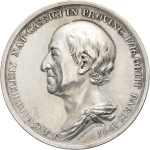 Dyrektoriat (1795-1799). Medal w hołdzie Jeanowi-Jacques'owi Barthélémy'emu, historykowi, strażnikowi Cabinet des médailles i pisarzowi, autorstwa P.-S.-B. Duviviera, Frappe spéciale (SP) 1795 (1798, mennictwo XX w.), Paryż.