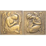 IIIe République (1870-1940). Pair of plates, angel with harp and angel with violin, by Théodore Spicer-Simson ND (1935), Paris.