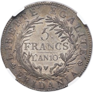 Gaule subalpine (1800-1802). 5 francs An 10 (1802), Turin.