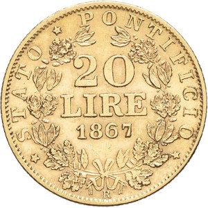 Vatican, Pius IX (1846-1878). 20 lire 1867 - Year XXII, R, Rome.