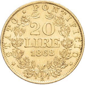 Vatican, Pius IX (1846-1878). 20 lire 1868 - Year XXII, R, Rome.