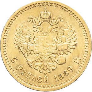 Alexandre III (1881-1894). 5 roubles barbe courte, sans différent 1889 (АГ), Saint-Pétersbourg.