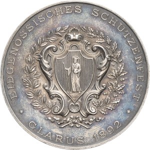Glarus (canton of). Medal, Glarus cantonal shooting, by Huguenin frères 1892, Le Locle (Huguenin frères).