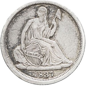 Federal Republic of the United States of America (1776-present). Demi-dime, Liberté assise, sans étoiles (Liberty seated half dime, no stars) 1837, Philadelphia.