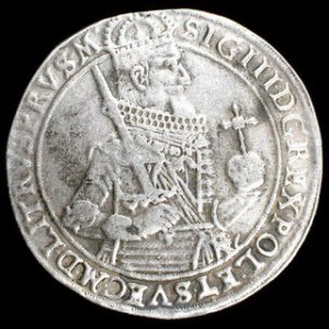 Srebro (Ag) Średnica: 42,5 mm Waga: 28,20 g NOWOŻYTNE MONETY POLSKIE ZYGMUNT III WAZA (1587-1632) Talar toruński - ...