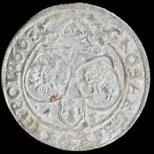 Srebro Średnica: 30 mm Waga: 3,29 g NOWOŻYTNE MONETY POLSKIE JAN KAZIMIERZ (1648-1668) Szóstak koronny - 1663 AT Li...