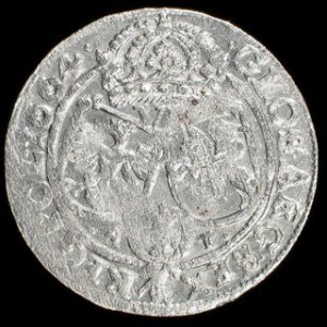 Srebro Średnica: 25 mm Waga: 3,06 g NOWOŻYTNE MONETY POLSKIE JAN KAZIMIERZ (1648-1668) Szóstak koronny - 1664 AT Li...