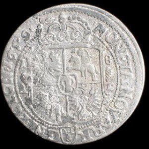 Srebro (Ag) Średnica: 30 mm Waga: 6,11 g NOWOŻYTNE MONETY POLSKIE JAN KAZIMIERZ (1648-1668) Ort koronny - 1659 AT M...