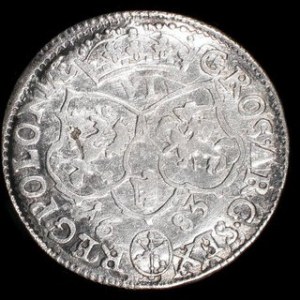 Srebro (Ag) Średnica: 24,5 mm Waga: 3,21 g NOWOŻYTNE MONETY POLSKIE JAN III SOBIESKI (1674-1696) Szóstak koronny - ...