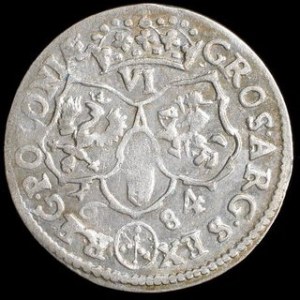 Srebro (Ag) Średnica: 24 mm Waga: 3,08 g NOWOŻYTNE MONETY POLSKIE JAN III SOBIESKI (1674-1696) Szóstak koronny - 16...