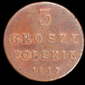 Średnica: 24,5 mm NOWOŻYTNE MONETY POLSKIE KRÓLESTWO KONGRESOWE I ZABÓR ROSYJSKI 3 Grosze Polskie - 1817 I.B. Liter...