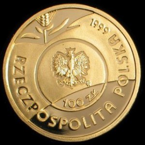 Złoto (Au 900) Średnica: 21 mm Waga:8,0 g NOWOŻYTNE MONETY POLSKIE III RZECZPOSPOLITA (1990-) po DENOMINACJI 100 Zł...