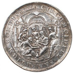 Medal chrzcielny b.r. (ok. 1 poł. XVII w.), med. I H, Jan Höhn starszy, Scena chrztu Chrystusa, nap.: RESIPISCITE E...