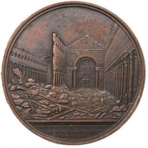 Medal 1823, Pius IX, med. Girometti, wybity na pamiatkę pożaru Bazyliki Św. Pawła Za Murami w 1823 r., Brąz, Ø 51 mm