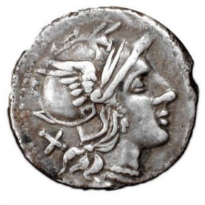 Denar anonimowy, 179 - 169 p.n.e, Syd.286, Sear RC 67, w.3,17 g Ø 19 mm, jeden z najrzadszych typów denarów anonimowych