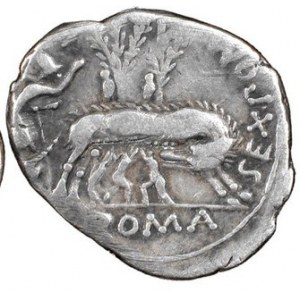 Denar, Sextus Pompeius Fostlus, 137 p.n.e, Syd.461 Sear RC 112, w.3,72 g,,Ø 22 mm, podwójnie uderzona głowa Romy, r...
