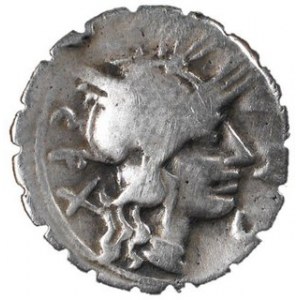 Denar serratus, L. Pomponivs, 118 p.n.e, Syd. 522 Sear RC 158, w. 2,75 g., Ø 18 mm, denar wybity z okazji założenia...