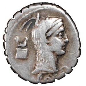 Denar serratus, L. Roscius Fabatus, 64 p.n.e, Syd.915, Sear RC 363, w.3,85 g, Ø 16 mm, rzadko spotykany wariant symboli