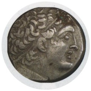 Tetradrachma, rok 16 (66/65 p.n.e.) men. Aleksandria, Głowa Ptolemeusza I w diademie / Orzeł na piorunach, napis ΠΤ...