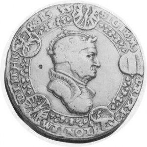 1533. AR Talar. Thorn Mint. Crowned and armored bust of king right. The shields of Poland, Lithuania,...