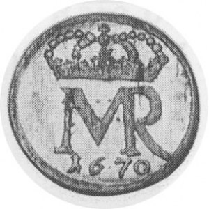 Danzig. 1670. AR Schilling. Danzig Mint. Large crown above MR monogram / 3-line legend and city arms without shield. Gum...