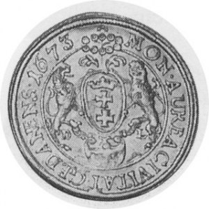 Danzig. 1673. Gold Ducat. Danzig Mint. Crowned and armored bust right with much drapery and a trace of a lion's head and...