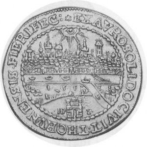 Thorn. ND (1670). Gold Donative 2 Ducats. Laureate and draped bust right / City view under radiate eye of God, city arms...