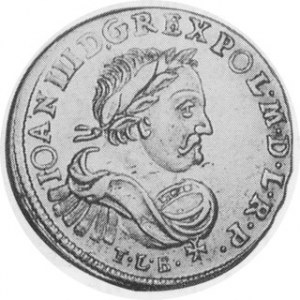 1684. AR Ort (18 Groszy). Bromberg Mint. Laureate, draped and armored bust, T.L.B, below /...