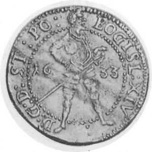 1633. Gold Ducat. Stettin Mint. Standing Duke Bogislaus XIV in armor facing right carrying long sword /...