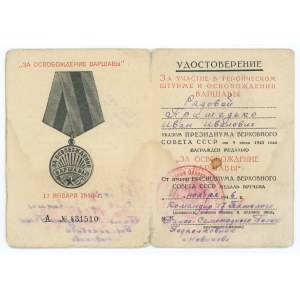 World War II, Certificate for the Medal for the Liberation of Warsaw