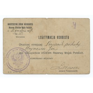 IIRP, oficerska legitymacja osobowa 1918 rok