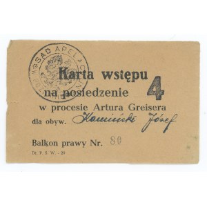 People's Republic of Poland, admission card for Artur Greiser's trial