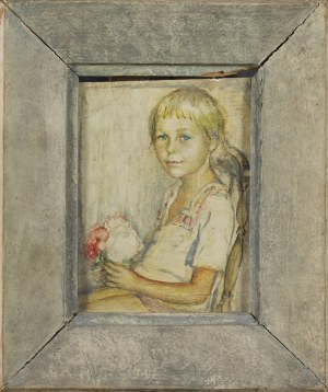 Janina GARYCKA (1920-1997), PORTRET DZIEWCZYNKI Z BUKIETEM KWIATÓW