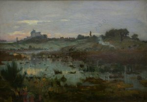 Alexandre Nozal (1852-1929), Pejzaż z zabudowaniami w tle (1916)