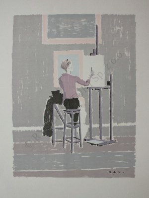 Bencion Rabinowicz [Benn] (1905-1989), Kopista w Luwrze(z teki „BENN. 14 litographies originales en couleurs”, 1964)